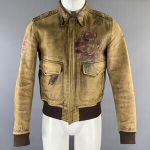 GUCCI Size 36 Tan Multi-Color Painted Leather Zip Up Jacket